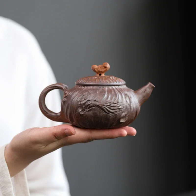 BAEJORIA 300ml Yixing Purple Clay Teapots Handmade Lingzhi Gong Chun Pot Raw Ore Wood-fired Porcelain Mud Kettle Zisha Tea Set