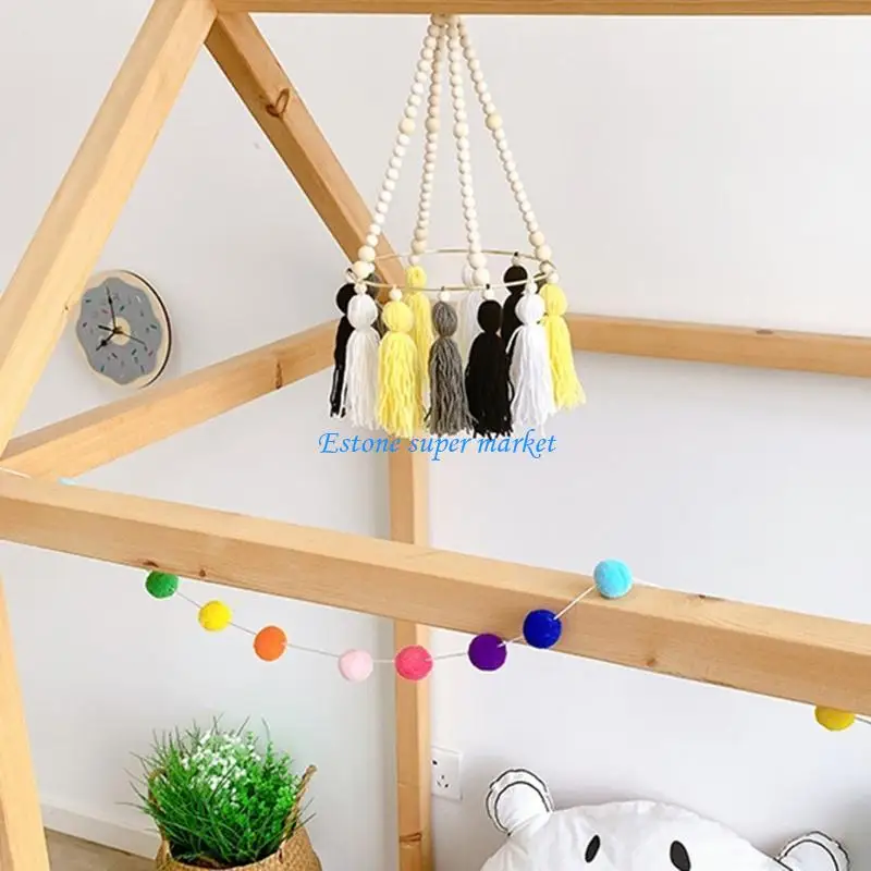 090B łóżeczko dziecięce drewniane koraliki Tassel dekoracja wisząca dla dzieci wiatr kuranty fotografia rekwizyty dzwonek do
