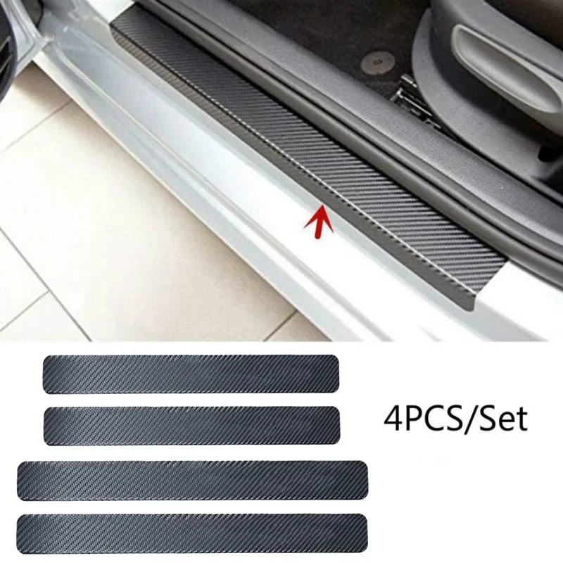 4PCS 60x6.8cm Car Door Sill Anti kick Stickers Scuff Anti Scratch Carbon Fiber Auto Door Sticker Car Accessories Styling