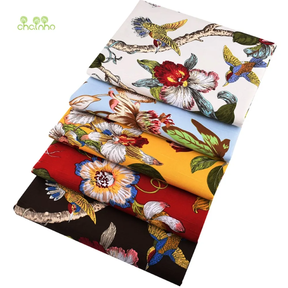 Chainho,Birds &Floral Patterns,Cotton Canvas Fabric,Handmade Sewing Fabric Clothes For Sofa Curtain Bag Home Decoration Material