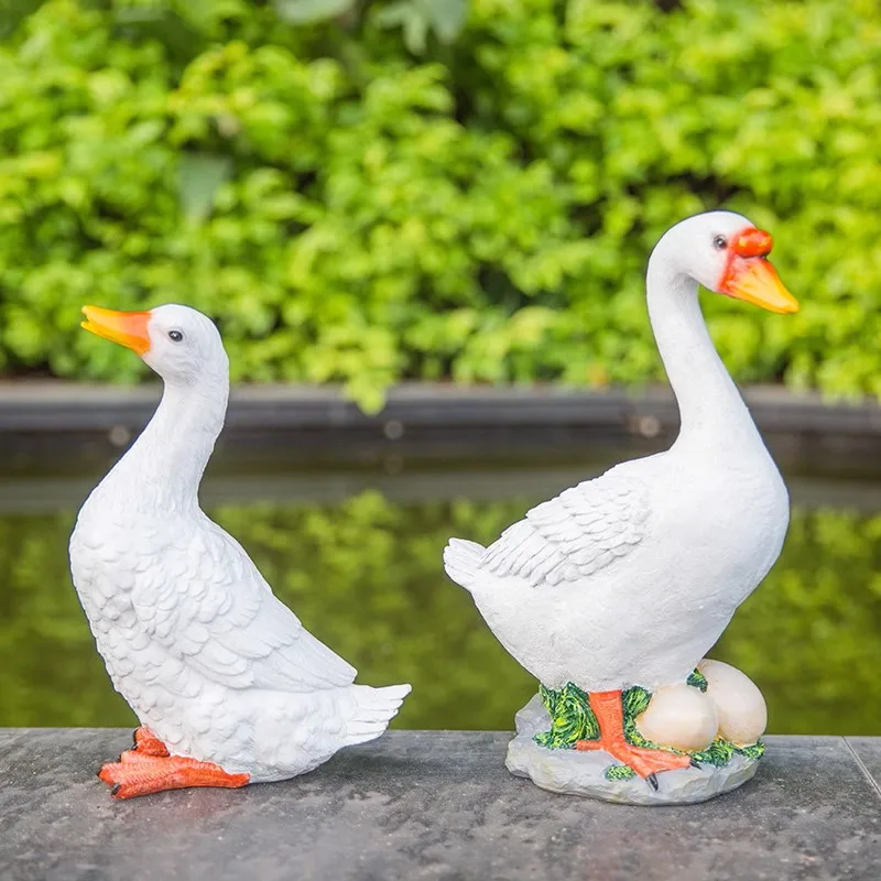 Hand Painted White Resin Duck Statues For Home Garden Yard Lawn Decoration Middle Size Animal