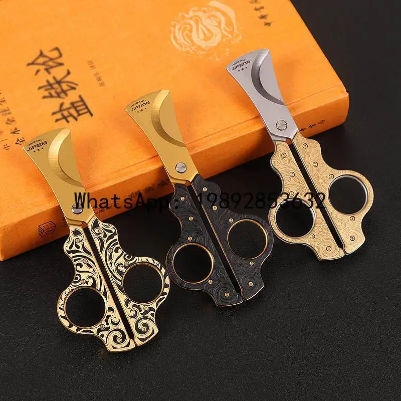 Cigar scissors portable pure copper large diameter stainless steel smooth sharp double blade retro engraving accessories