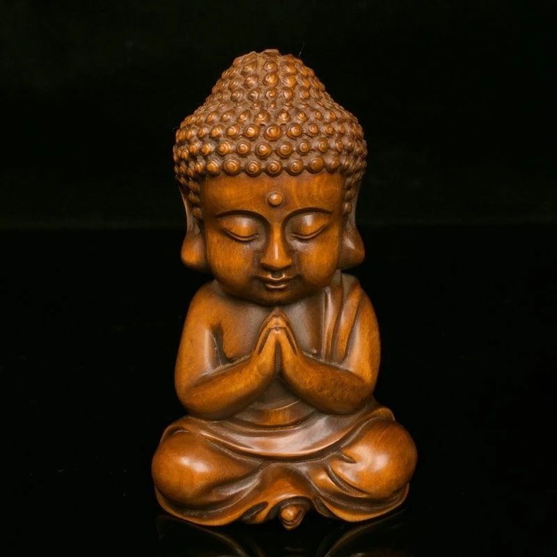 Hand Carved Wood zen sitting buddha Statue Figurine Desktop Ornaments Home Decoration Crafts Tea Pet Decor