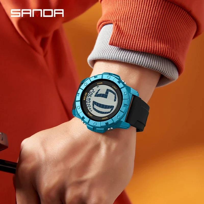 SANDA حار بيع الرجال الرياضة الإلكترونية ووتش سيليكون حزام الأزياء للماء 50 متر رفع ضوء المتداول شاشة ساعة رقمية