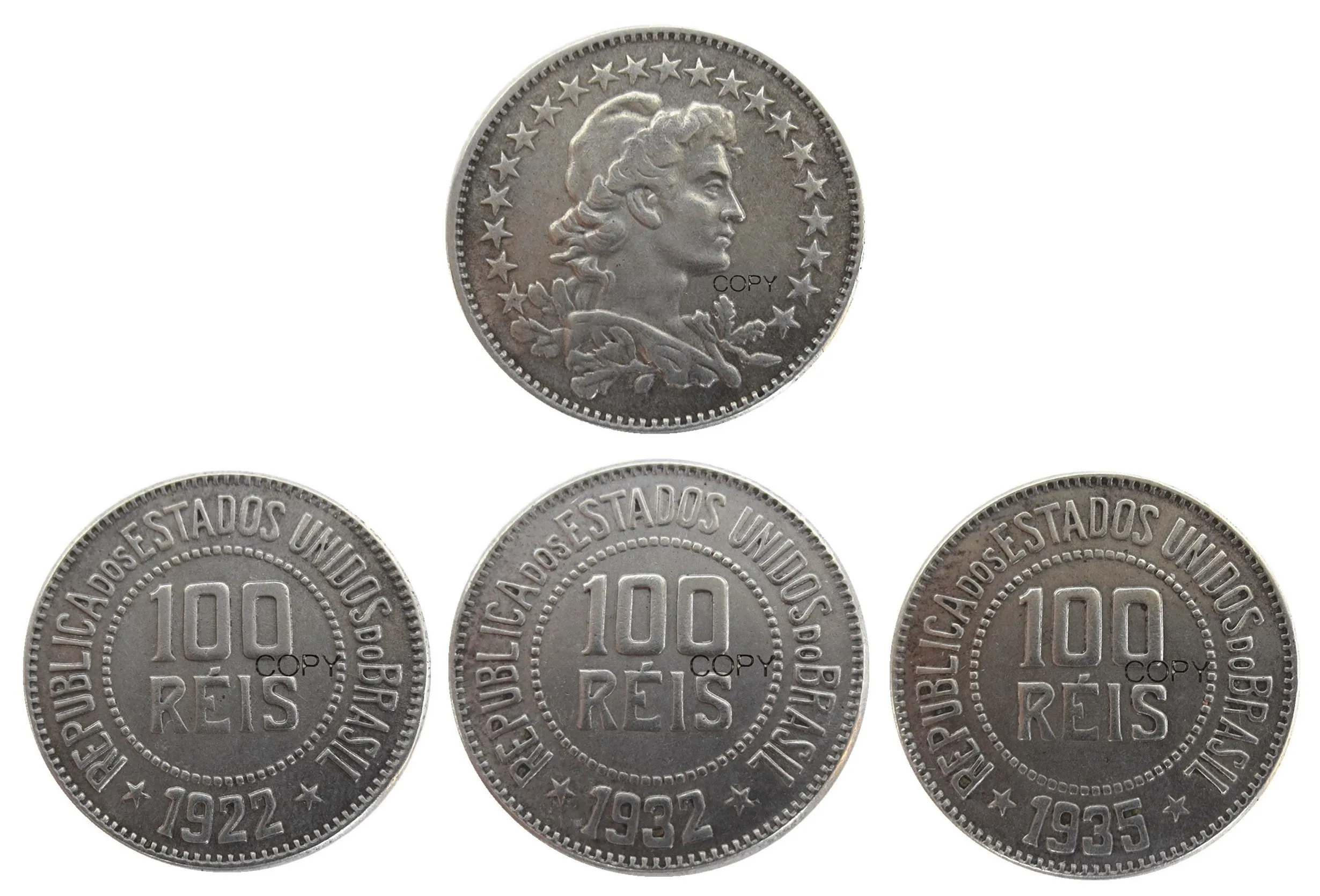 

Brazil A set of (1922 1932 1935) 3pcs 100 Ries Nickel Plated Copy Coins