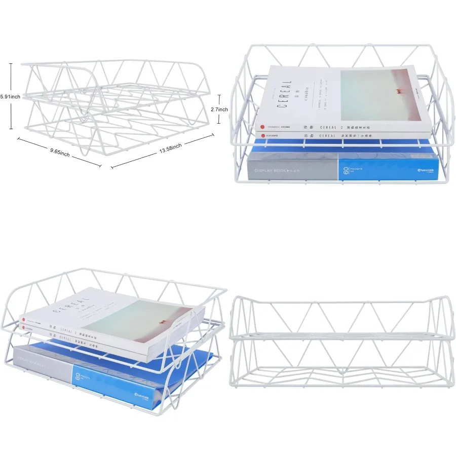 

PAG 2 Packs Desktop File Organizer Metal Stackable Horizontal Letter Tray Paper Holder Rack White for Office Desk Organization