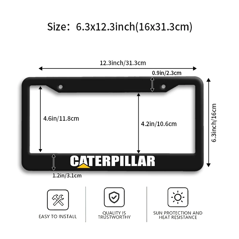 CATERPILLAR Car License Plate Frame Heavy Equipment Brand Auto Tag Holder Novelty Gift for Fans Rustproof Easy Install Cover
