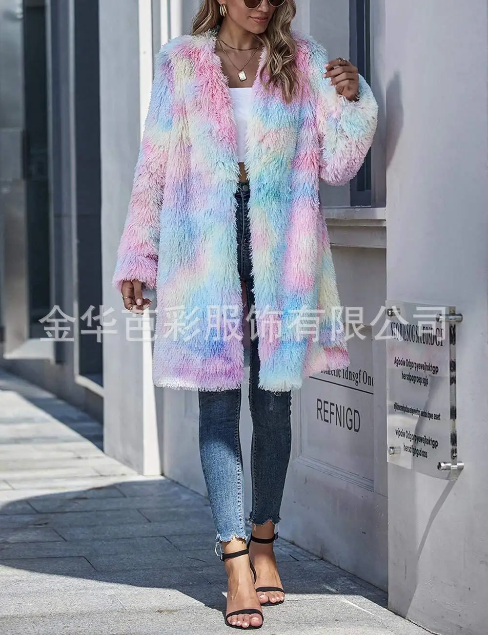 Faux Fur Jackets Women Mid Length Coat Autumn Winter Fluffy Shaggy Thick Warm Print Overcoat Open Stitch Outerwear High Street