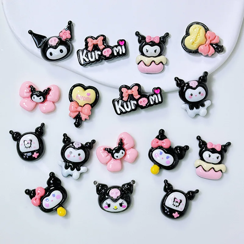 5pcs miniso anime sanrio kuromi cartoon resin flatback cabochons for diy jewelry making handmade crafts materials