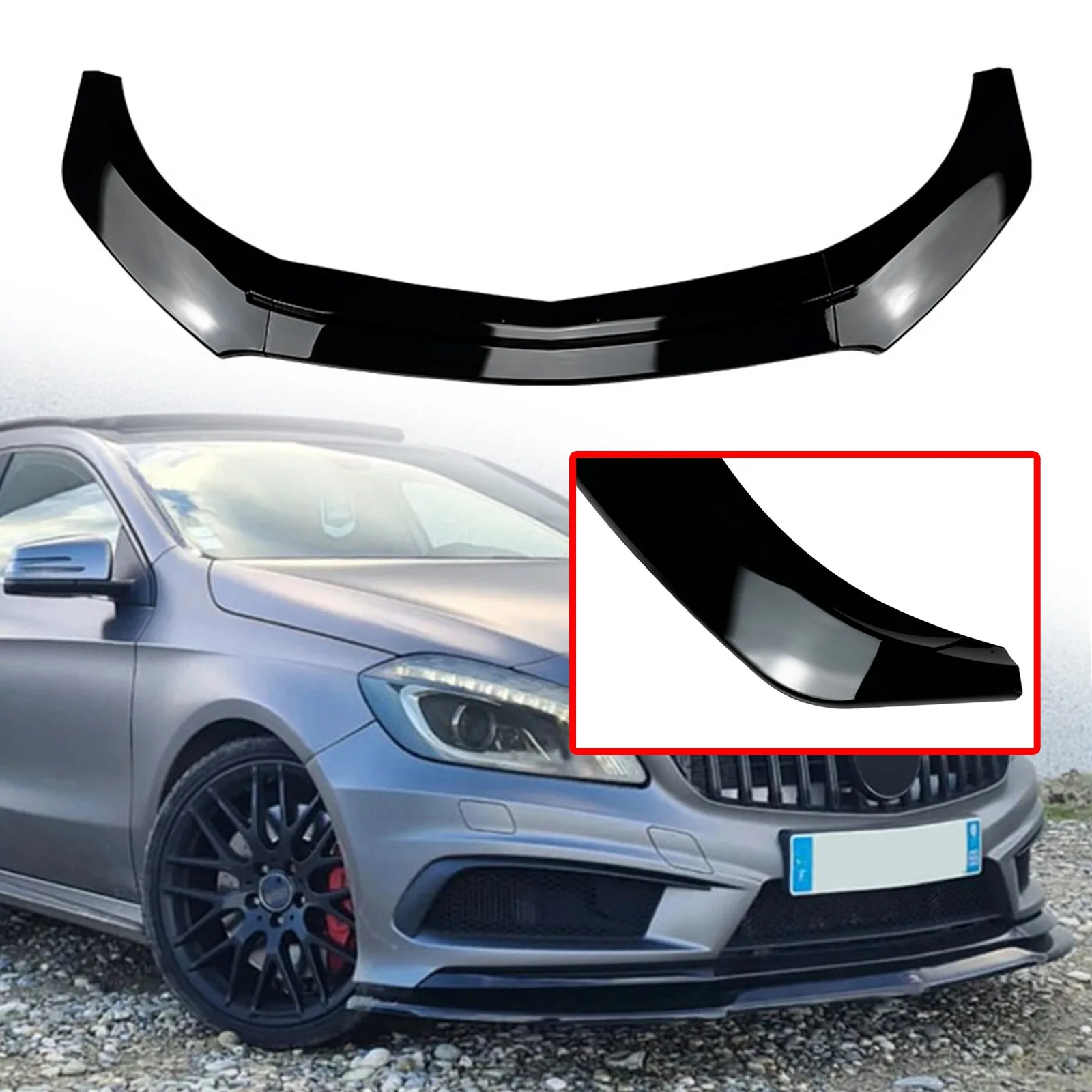 

For Mercedes-Benz A-Class W176 A200 A260 A45 AMG 2013-2018 Front Bumper Spoiler Lip Splitter Lip Three-section Front Forklift