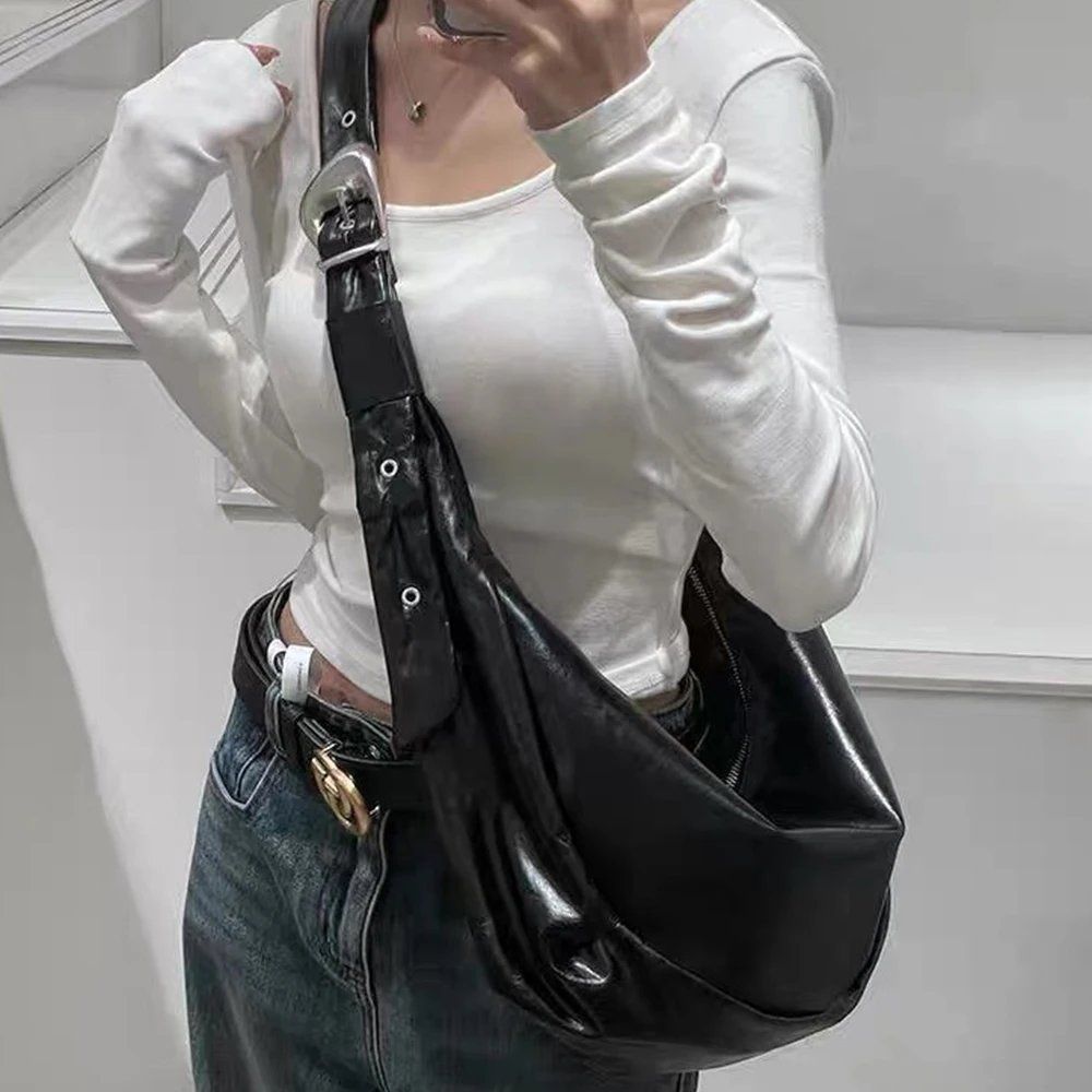 

Fashion PU Leather Cloud Hobo Shoulder Bag Casual Soft PU Leather Crossbody Bags for Women Black Shopper Tote Purses NEW Clutch
