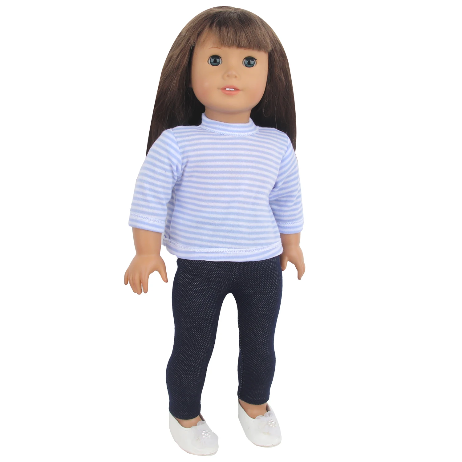 43Cm Baby Pasgeboren Poppenkleding Set Blauw Gestreept T-Shirt + Legging Kleding Pak Voor 18 Inch American & Og Meisje Poppen Speelgoed Cadeau