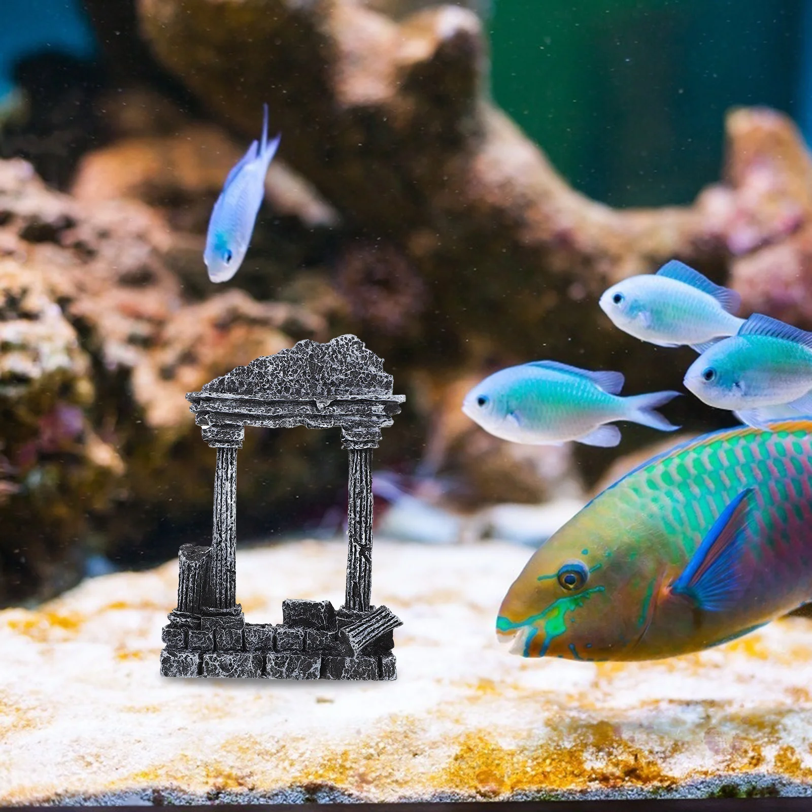 

2Pcs Roman Column Aquarium Decoration Resin Marble Pillar Ornament Fish Tank Landscape Decor Underwater Adornment