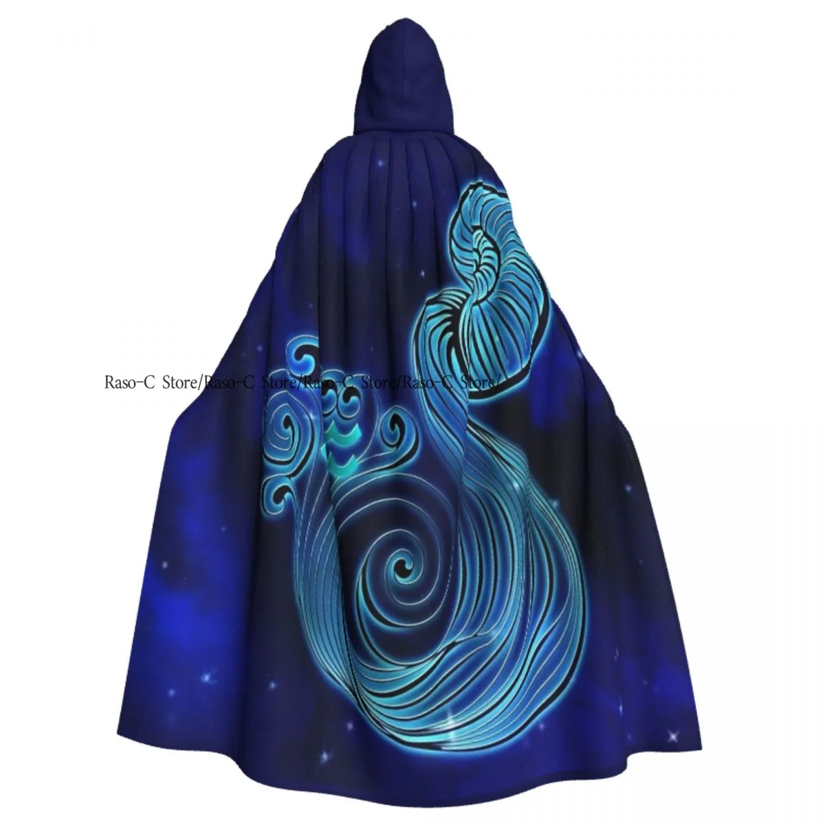 Adult Cloak Cape Hooded Aquarius Horoscope Medieval Costume Witch Wicca Vampire Elf Purim Carnival Party