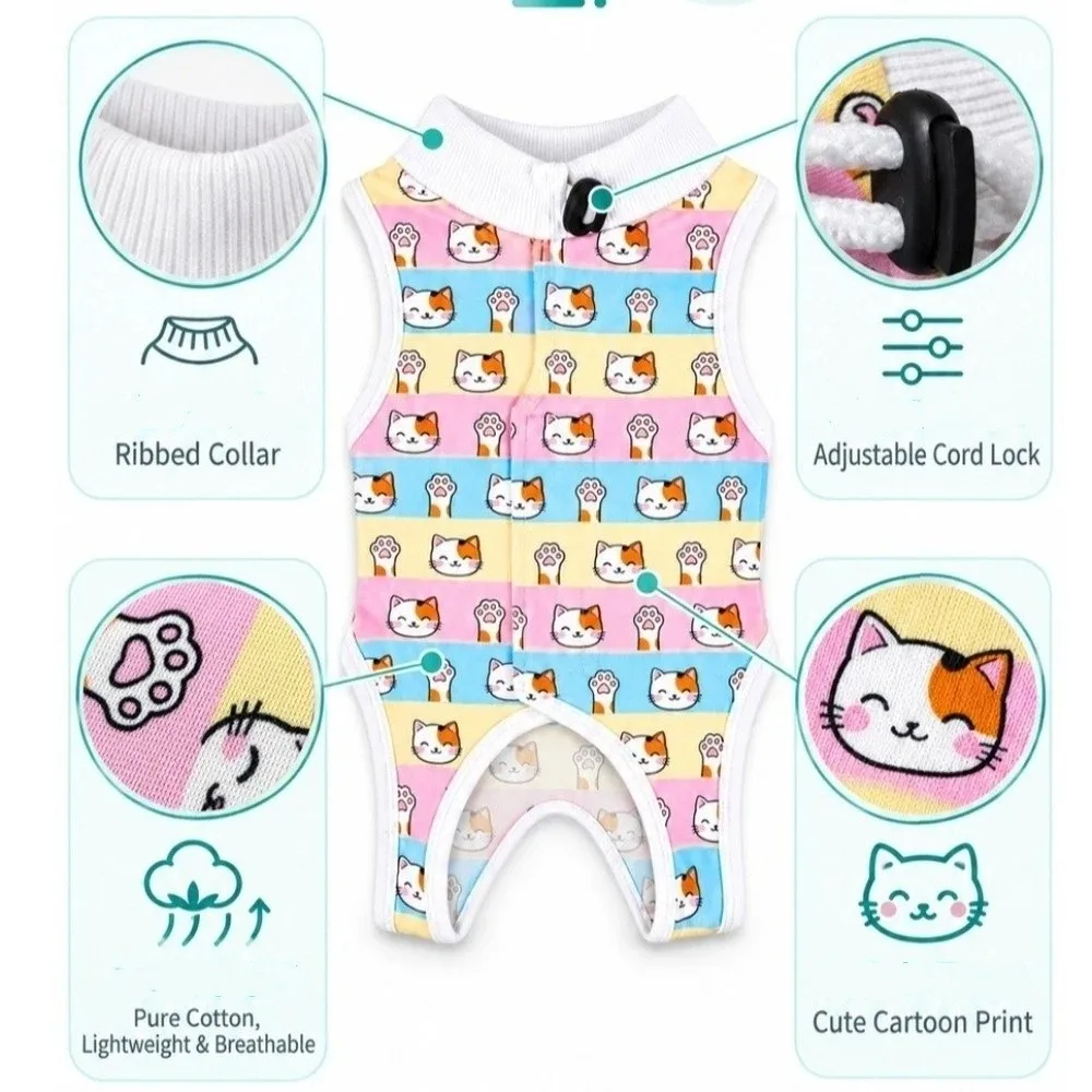 Soft Cat Recovery Clothes Breathable Adjustable Pet Sterilization Suit High Elastic Cat Print Weaning Jumpsuit Spaying