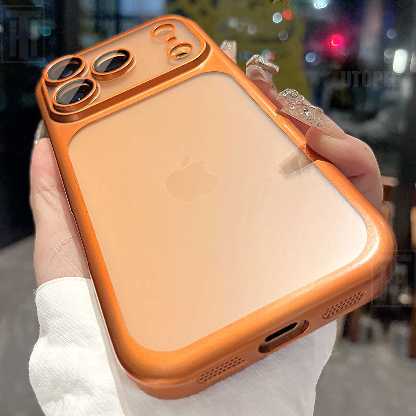 Nowe Pomarańczowe Przezroczyste Matowe Etui na Telefon z Powłoką Chroniącą Przed Odciskami Palców do iPhone'a 17 Pro Max z Folią Ochronną na Obiektyw i Twardą Obudową