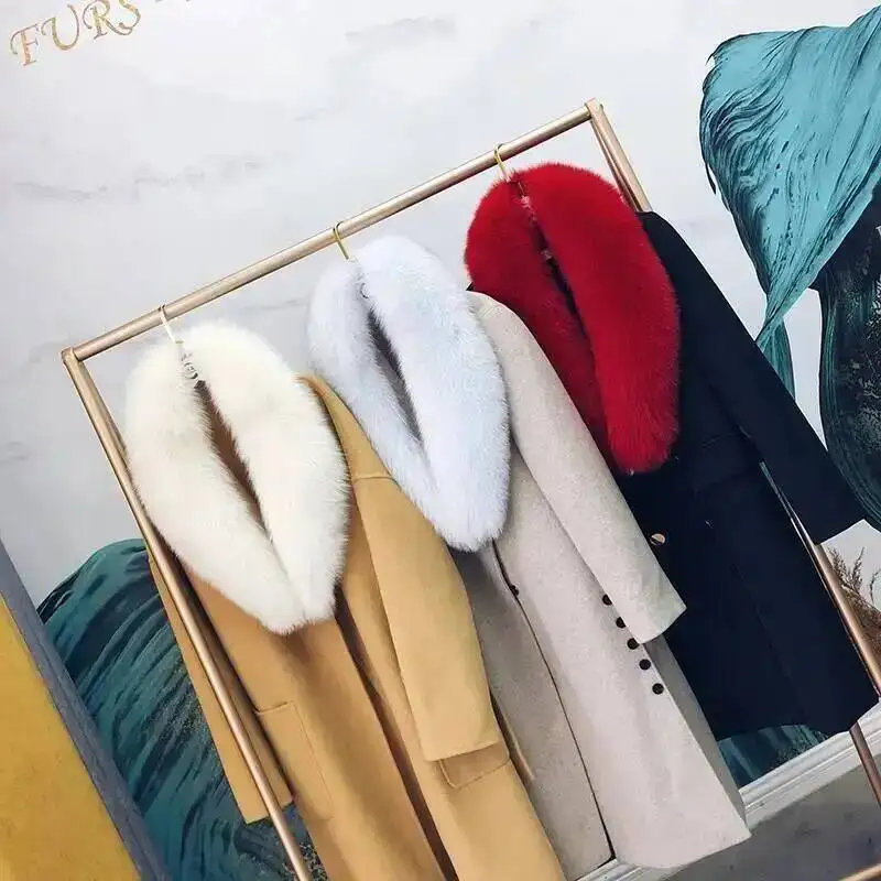 Winter Black Natural Fox Fur Collar Real Fur Scarf Women Luxury Warmer Fur Shawl Wraps Large Size Neck Scarves Decorate Collars