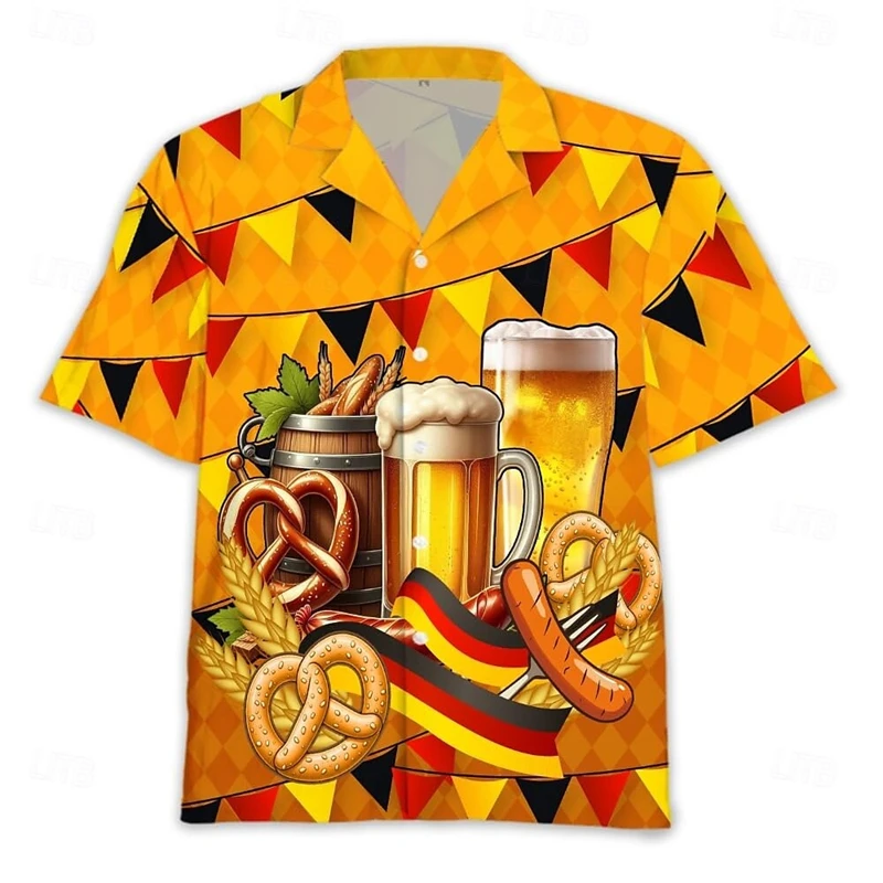 Oktoberfest Beer Hawaiian Shirts Men's Bavarian Munich German 3D Print Graphic Carnival Beer Vacation Party Personality Funny