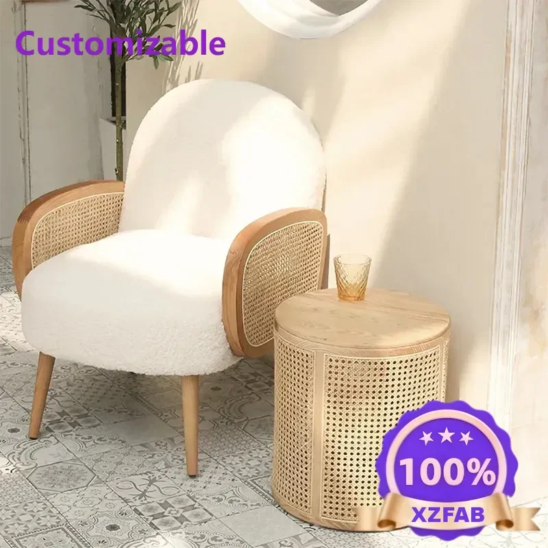 Factory Direct 2026 coffee table storage corner few solid wood rattan cylindrical edge few Nordic round storage small coffee