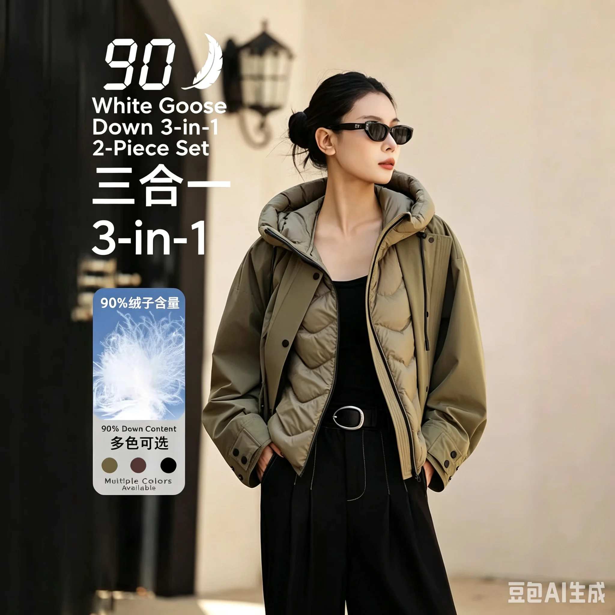 UMI MAO Winter Goose Down Jacket Ribbed Trendy Down Coat Two-Piece Set Outdoor Lightweight Sports Casual Women's Clothing
