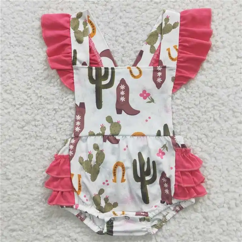 Wholesale Girls Infant Summer Short-Sleeved Romper Easter Multi-Element Bright Colors With Buttons Double Layer Ruffle