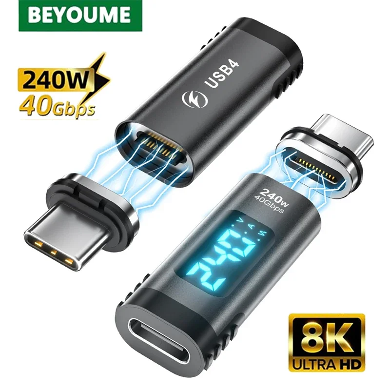 

USB C Magnetic Adapter 240W 24Pin USB-C Male to Female Adapter with Digital Display 40Gbps 8K Type C Connector For iPhone iPad
