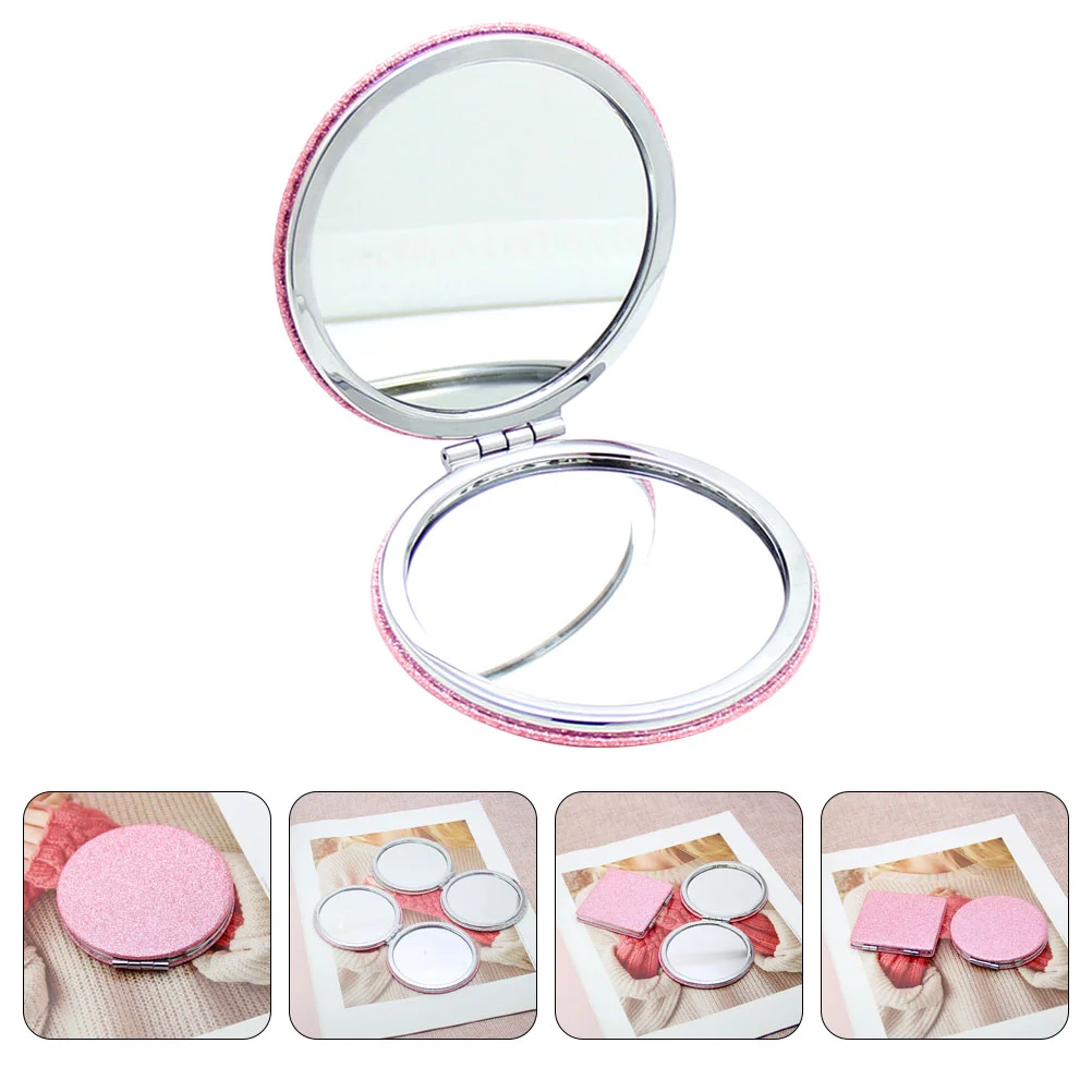 Mini billetera con purpurina, espejo de maquillaje decorativo, exquisito, pequeño, especial, compacto, a granel, espejos de viaje plegables de vidrio rosa