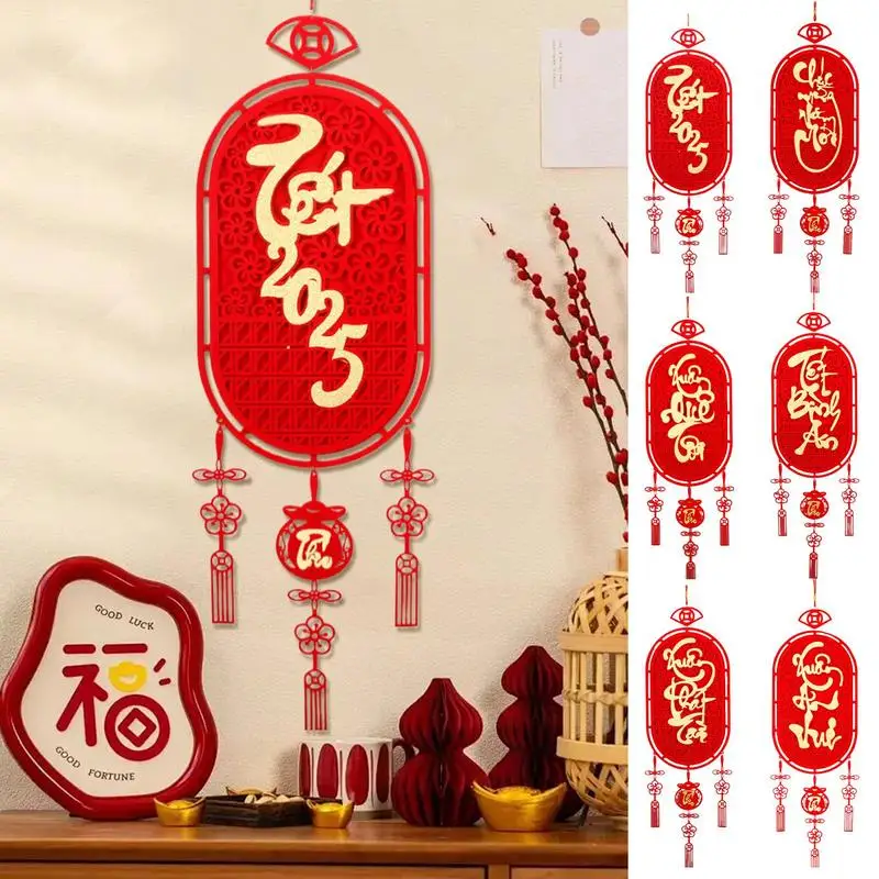 Vietnamese New Year Banner 2025 Happy New Year Spring New Year Pendant Flocking Cloth New Year Favors For Snake Lunar New Year