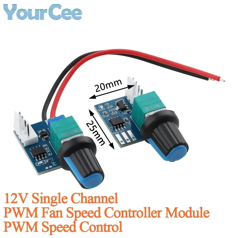 5pcs/1pc 12V Single Channel PWM Fan Speed Controller Module with Cable PWM Speed Control Computer Case Fan Module