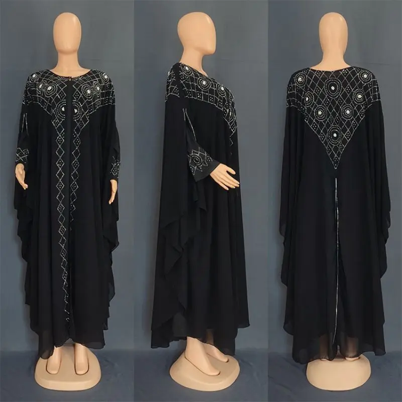 Imagem -06 - Africano Robe Vestido de Pérola Chiffon Muçulmano Abaya 2023 Nova Roupa Islâmica para Mulher Kaftan Femme Musulman Caftan Luxo Tamanho Grande