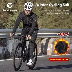 WEST BIKING Winter Men's Cycling Outfit Fleece Warm MTB Jacket Reflective Cycling Sportwear Jerseys Pant Suit Thermal Sport Gear