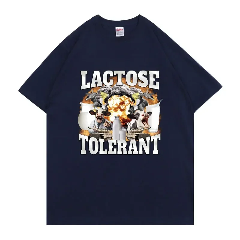 Lactose Tolerant Funny Cow Meme T Shirts Men's Fashion Vintage Streetwear Men Women Casual Joke Humor T-shirt Male Cotton Tees