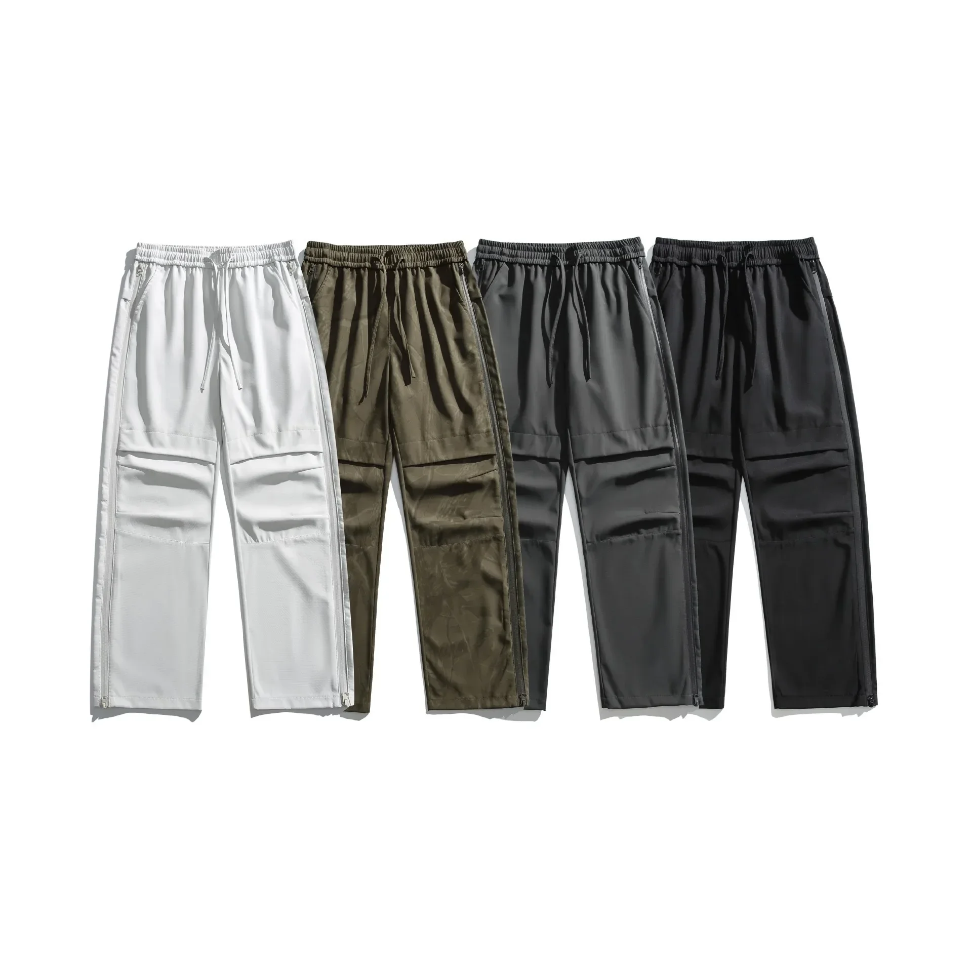 

Men Pockets Loose Fit High Waist Pants Cargo Pants Ankle Length Pant Vintage Zipper Fly Patchwork Spliced Slight Strech Trousers