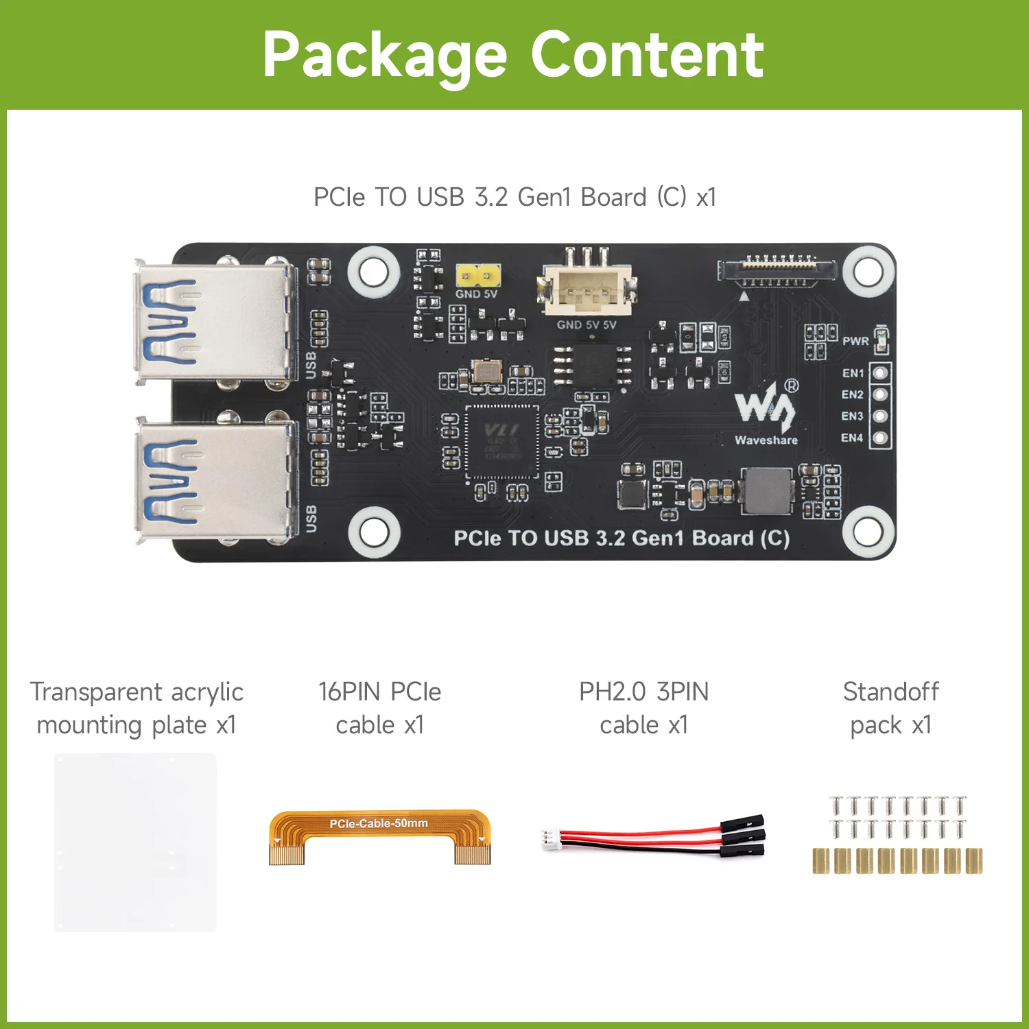 Imagem -02 - Placa Waveshare Pcie para Usb3.2 Gen1 de Canais c para Raspberry pi até Gbps sem Driver Adaptador Pcie Raspberry pi 5