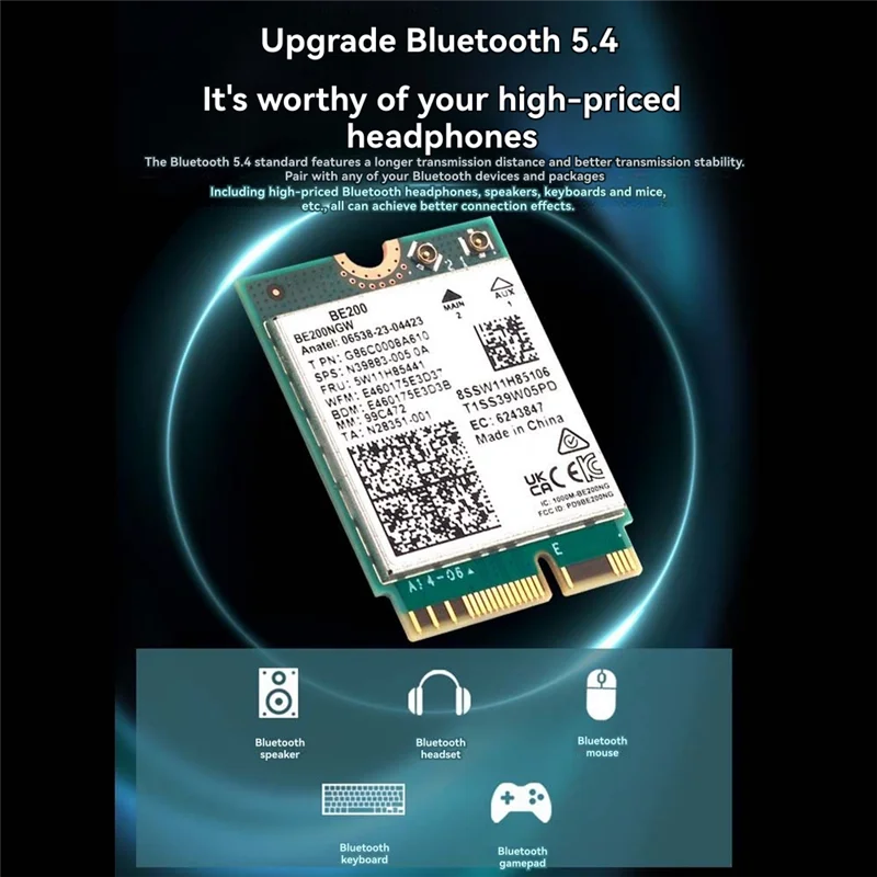 Превосходная карта Wi-Fi BE200 + встроенная антенна 2,4G/5Ghz 6Ghz Bluetooth 5,4 беспроводной сетевой адаптер 8774 Мбит/с для Win10/11