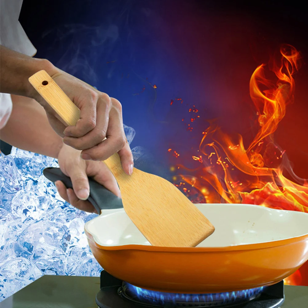 

2Pcs Wooden Spatula Nonstick Cooking Turner Kitchen Utensils Long Handle Eco Friendly 30x6cm Wooden Turner for Stirring