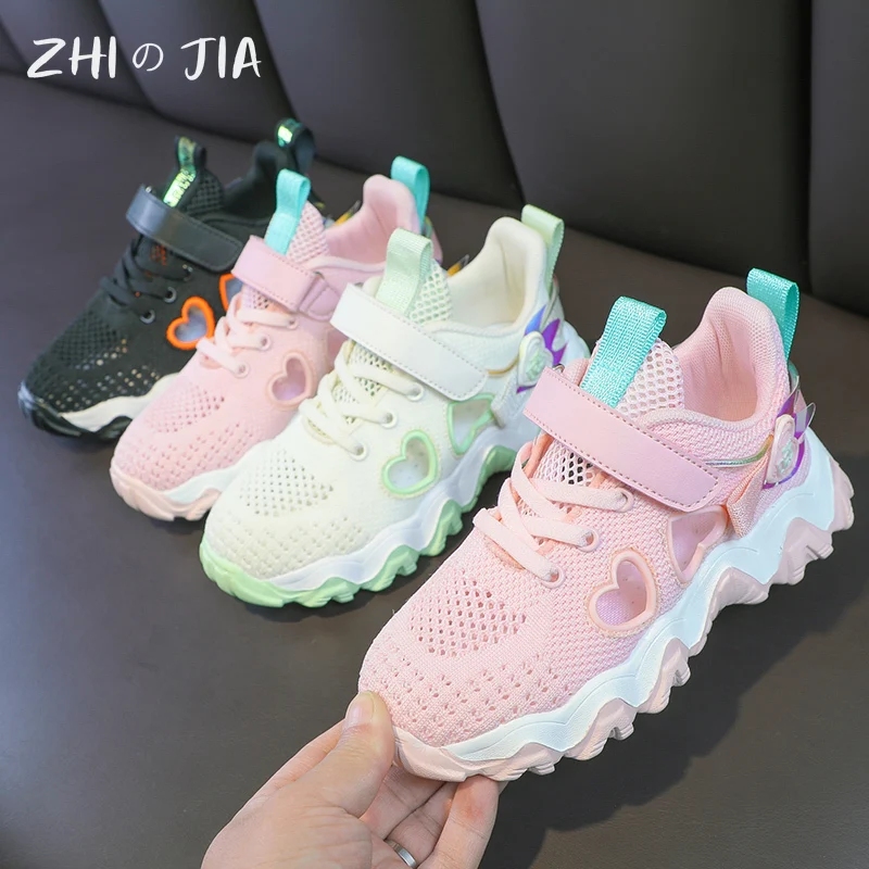 Children\'s New Knitted Hollow Breathable Sneaker Summer Mesh Comfortable Lightweight sandals Cute Girls Pink Casual Footwear