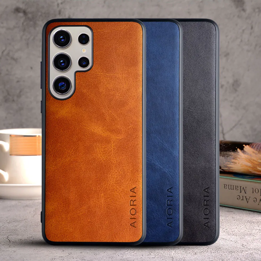 Case for Samsung Galaxy S25 S24 S23 S22 S21 Ultra Plus FE 5G Coque Vintage Leather Cover Luxury funda for samsung s25 ultra case