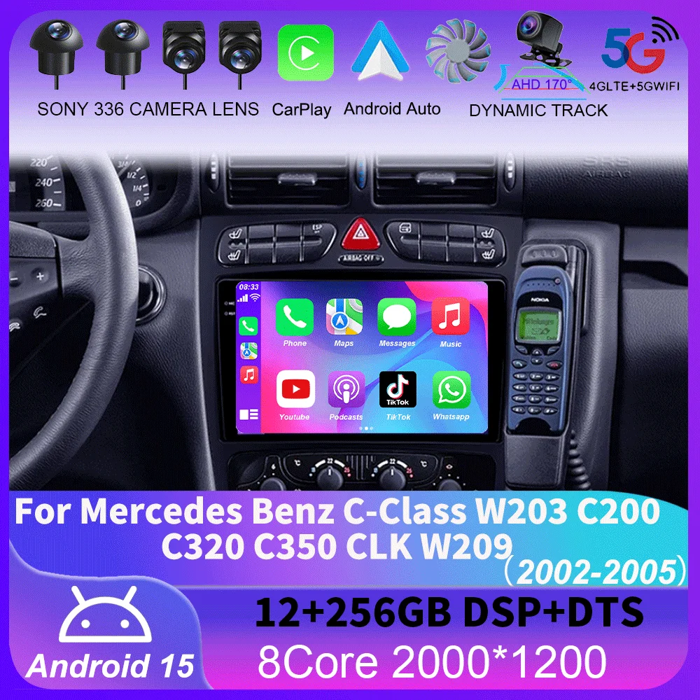 

Android 15 Car Radio For Mercedes Benz C-Class W203 C200 C320 C350 CLK W209 2002-2005 Navigation GPS Multimedia Player Stereo 4G