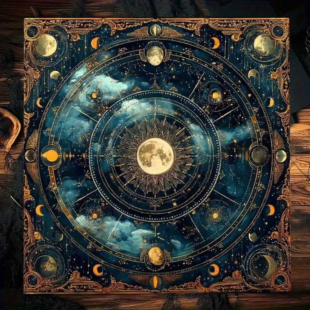 Tarot Altar Cloth Multiple Sizes Printed Astrology Star Chart Deep Blue Woven Polyester Witchcraft Wicca Ritual Party Wedding