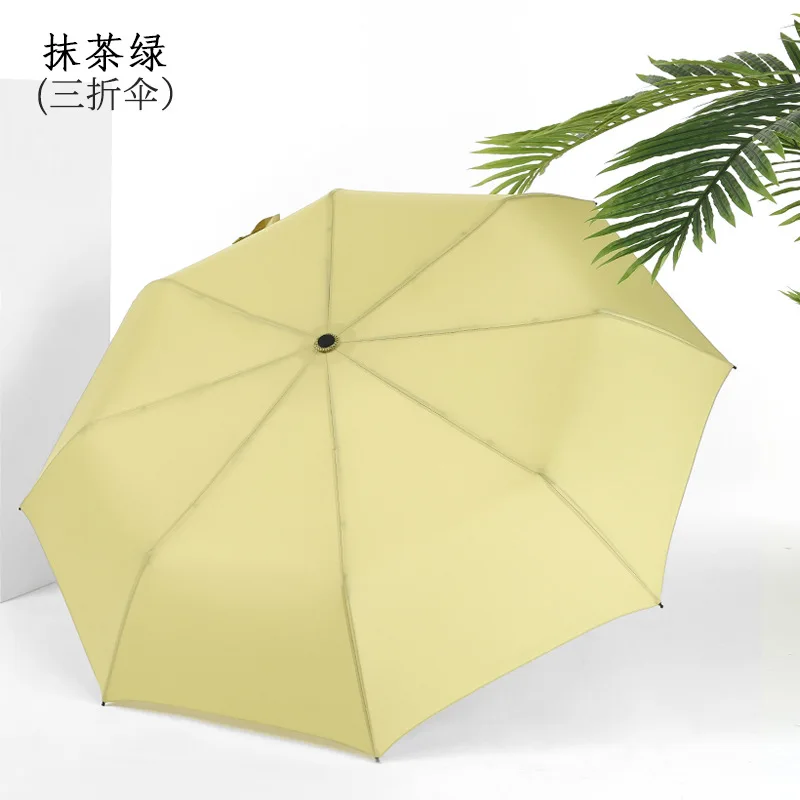 Simple and plain color wind proof solid wood handle, retro men and women\'s three fold umbrella,