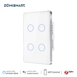 Zemismart Tuya Zigbee US Touch Light Switch with Neutral 1 2 3 4 Gangs Wall Interruptor Homekit Siri Alexa Google Home Control