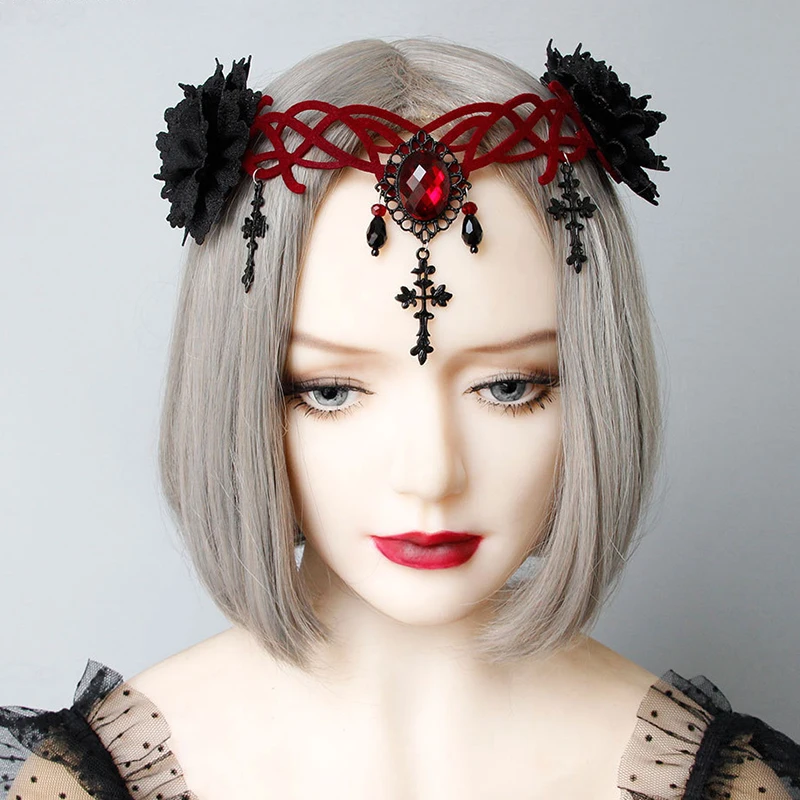 Gothic Floral Headpiece Halloween Headbands Vampire Cosplay Headdress Hair Clip Masquerade Cosplay Headbands for Women and Girls