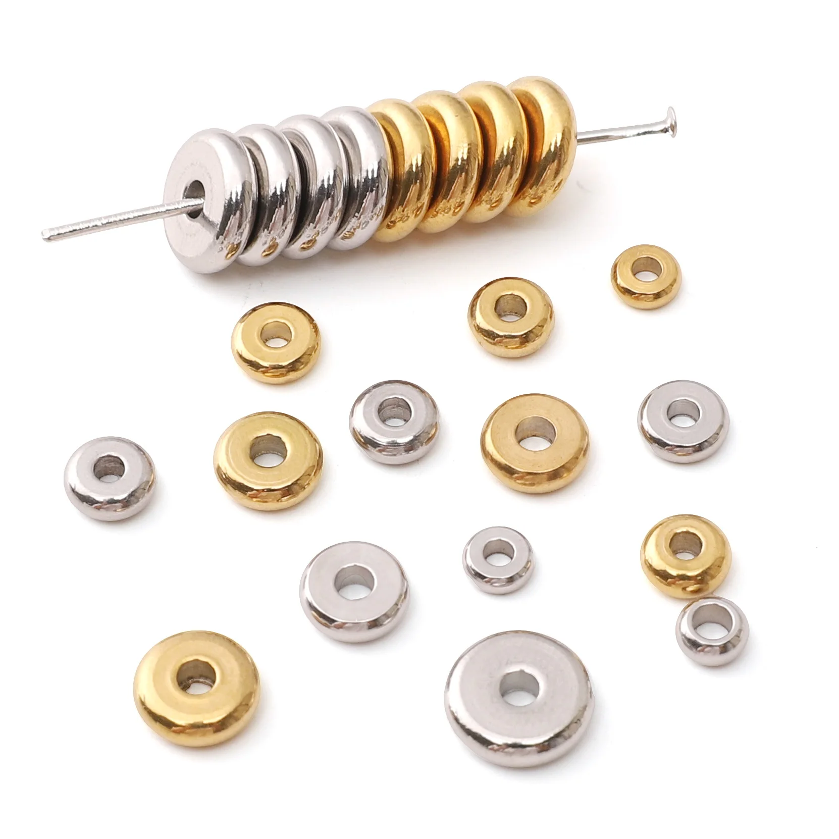 Entretoises rondes plates en acier inoxydable, or argent, pour bijoux faits à la main, accessoires de Bracelet, matériaux de vente en gros, 5 à 100 pièces