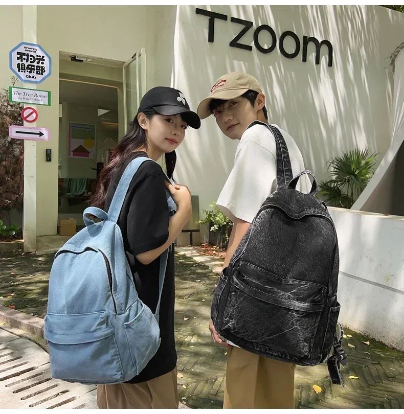 

Interior Compartment Casual School Bags High Quality Large Capacity Bags for Women Sewing Thread Zipper Denim Backpacks