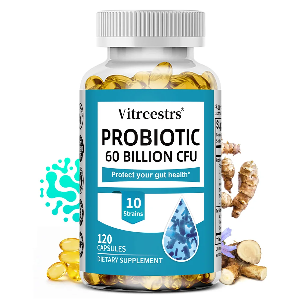 

Probiotics 60 Billion CFU Capsules - Organic Prebiotics, Immune, Digestive, Gut Health, Supports Constipation, Gas, Bloating