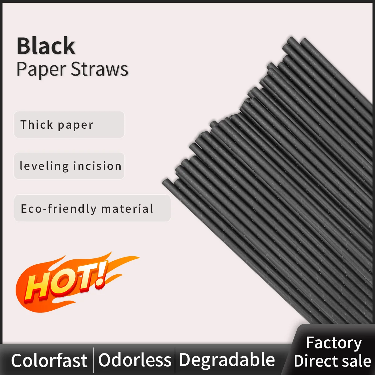 6*197MM Black Biodegradable Paper Straws, Eco-Friendly for Parties & Dessert Decor--200 Pcs