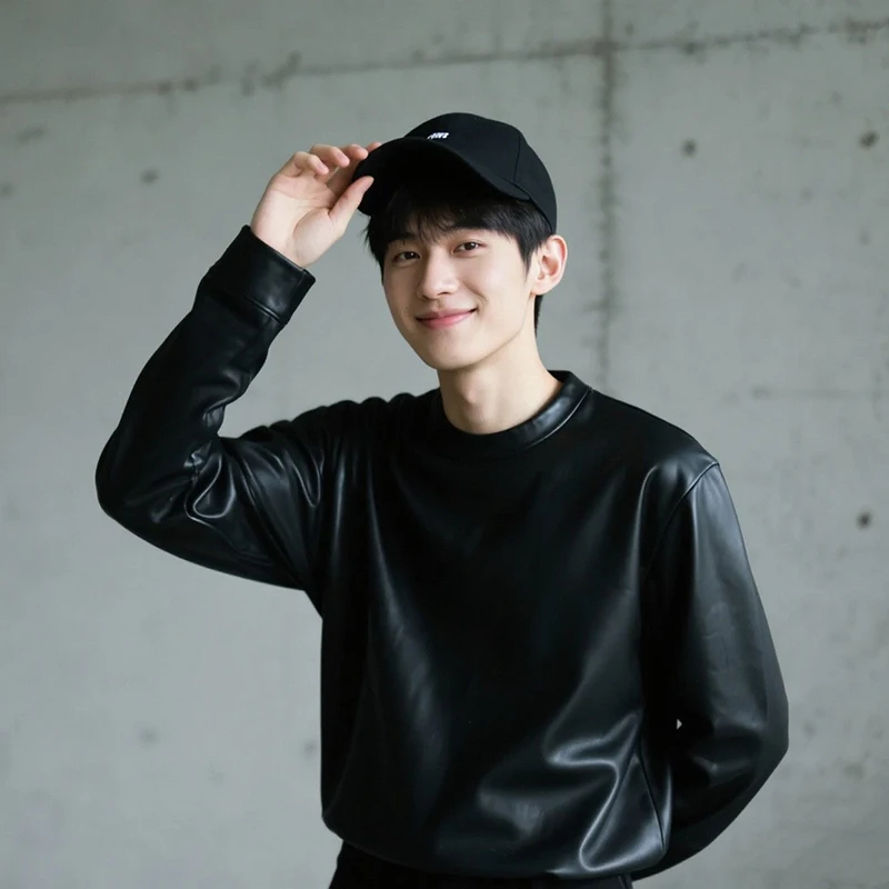 

Men Faux Leather Long Sleeve T Shirt Casual Loose Crew Neck Solid Color Pullover Tops Fashion Streetwear For Spring Autumn 2026