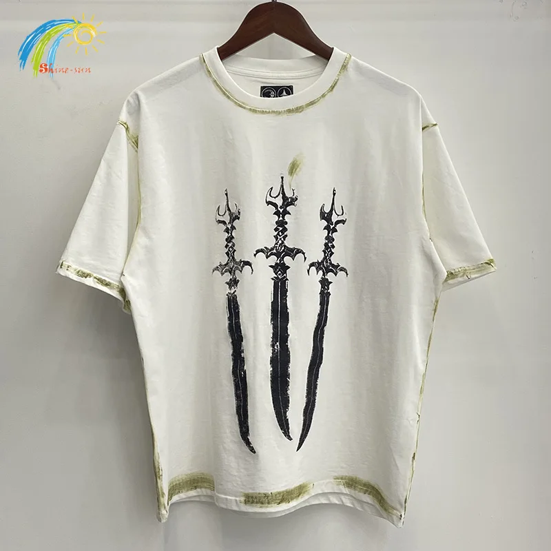 

Summer Sword Graffiti Printing Casual T Shirt Men Women High Quality Cotton Oversized Black White THUG CLUB T-Shirt Tee With Tag