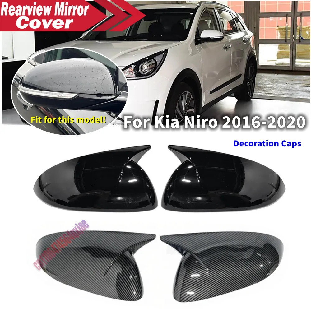 For Kia Niro 2016-2020 ABS Car Rearview OX Horn Side Mirror Cover Wing Cap Exterior Door Housing Trim Adhesive Sticker Accessory